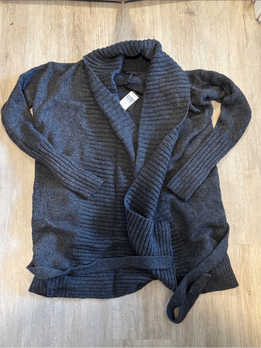 BCBGMaxAzria‎ Charcoal Ribbed Shawl Collar Cardigan
